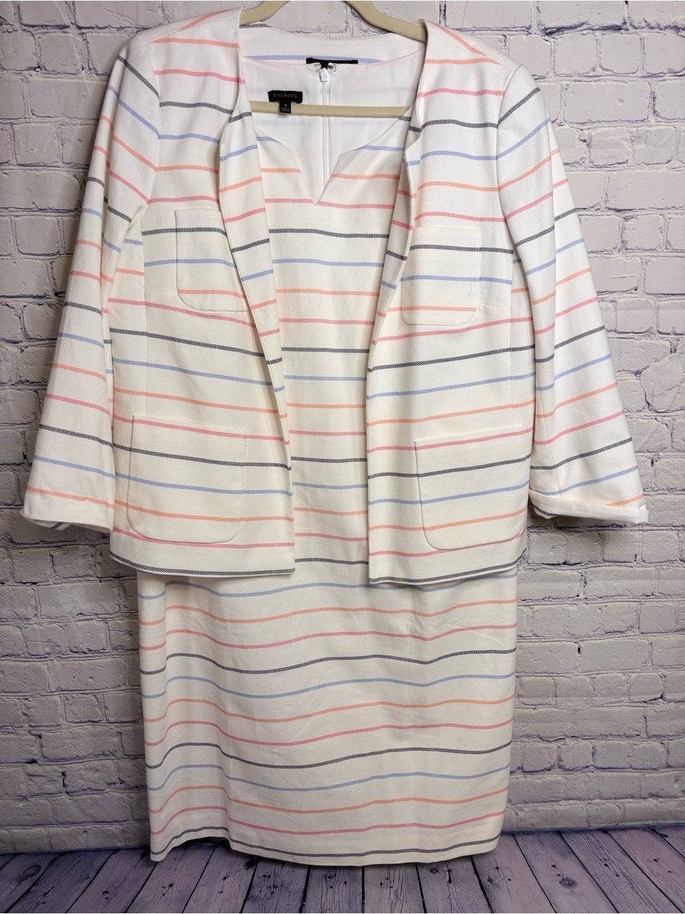 Talbots Biscay Classic Coastal Stripe Bracelet Sleeve Blazer and Sheath Dress 16